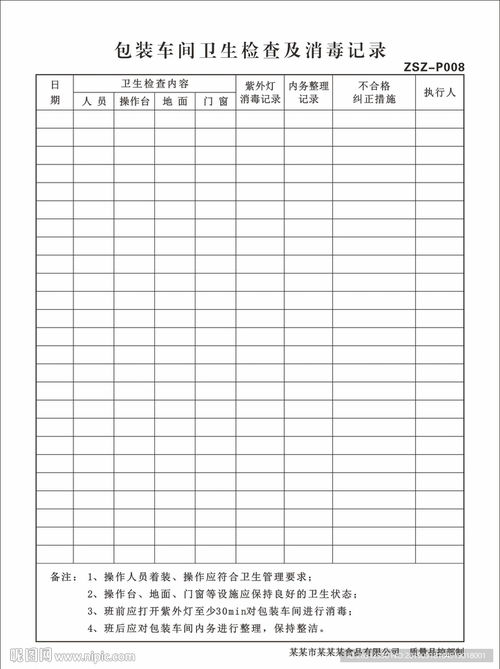 包装车间卫生检查及消毒记录图片留存及管理规范